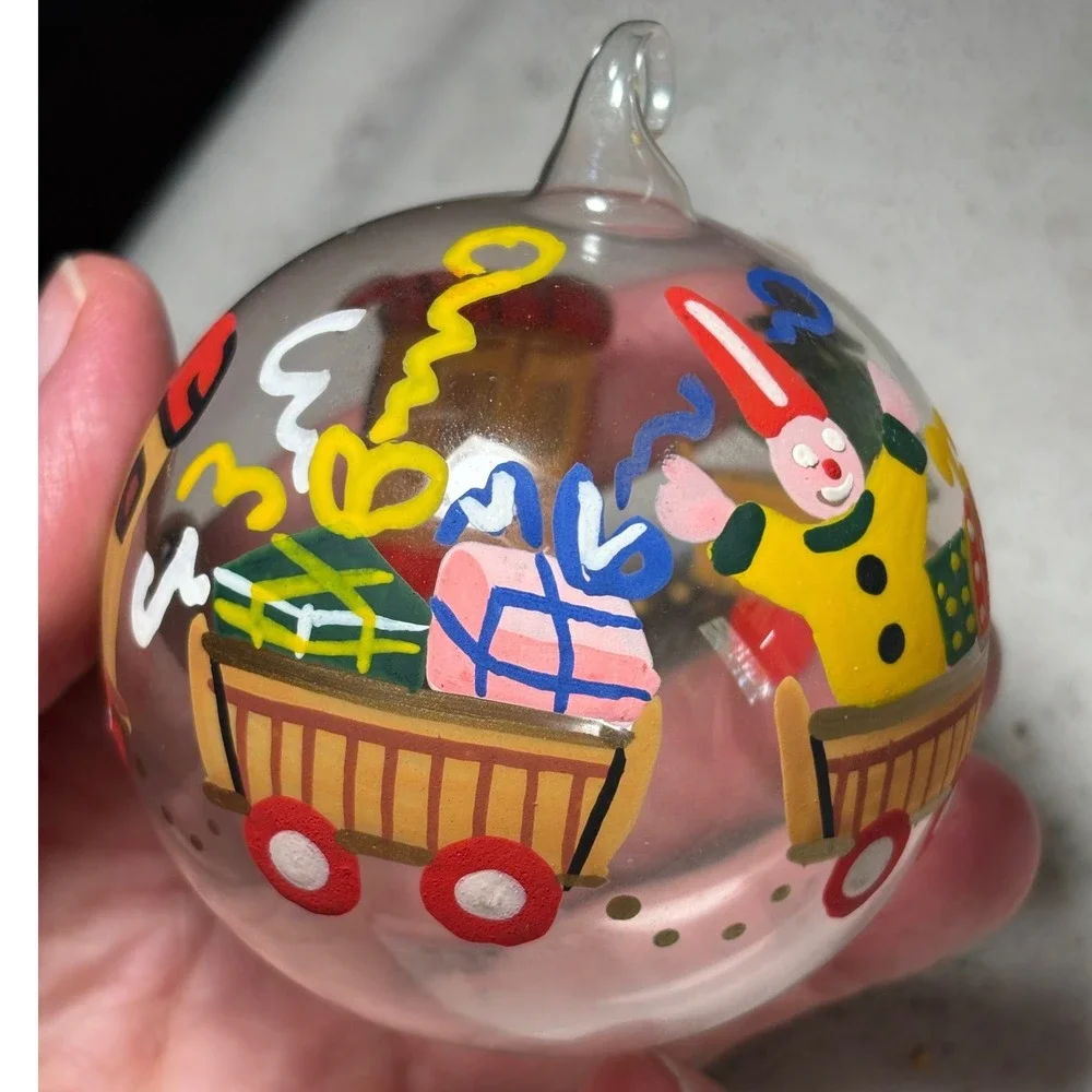 Vintage Handmade blown Christmas Train Ornament Hand Painted‎ Glass Whimsical